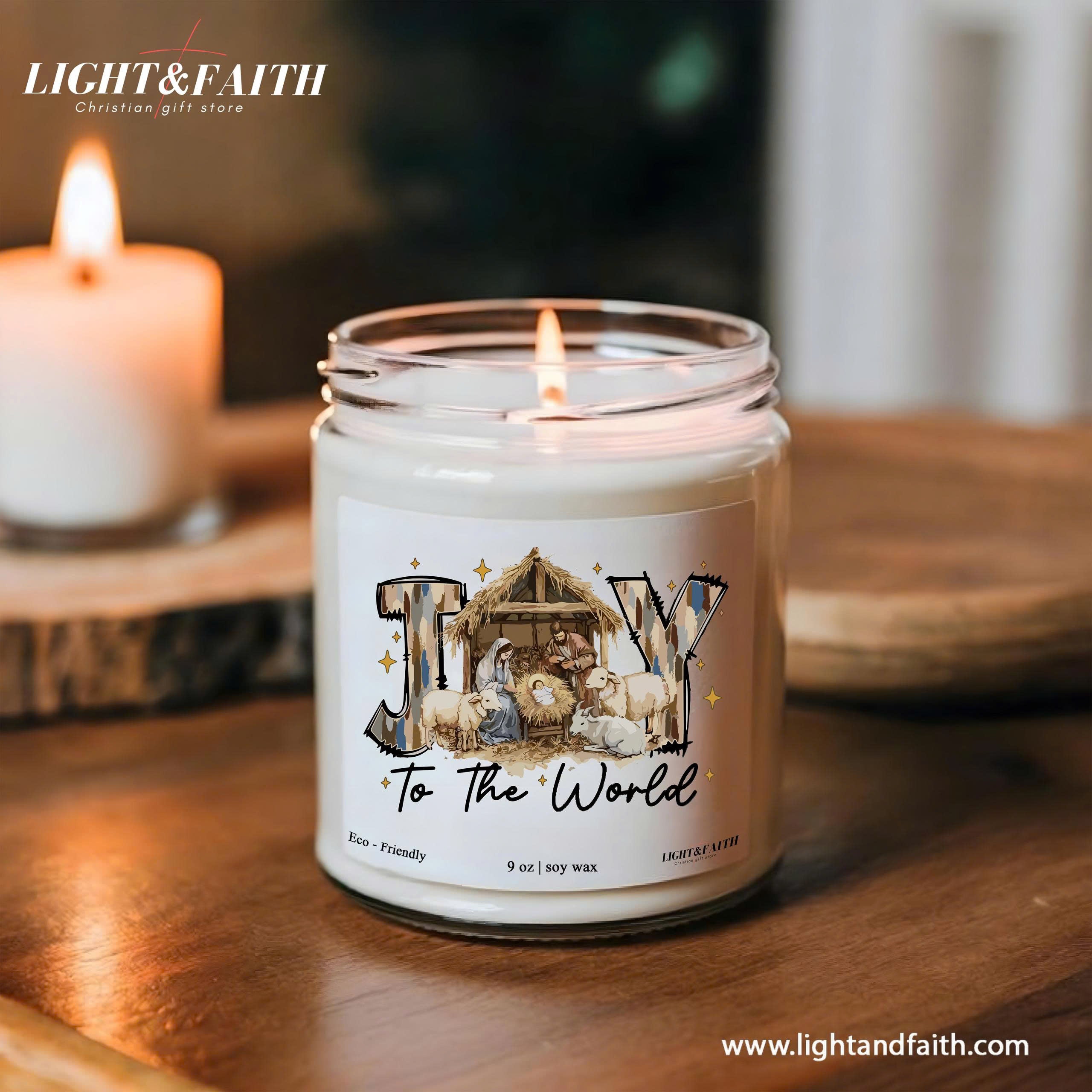 Joy to the World Christian Candle, Nativity Scene, Inspirational Christmas Gift, Holiday Candle for Spiritual Decor CDLAF26